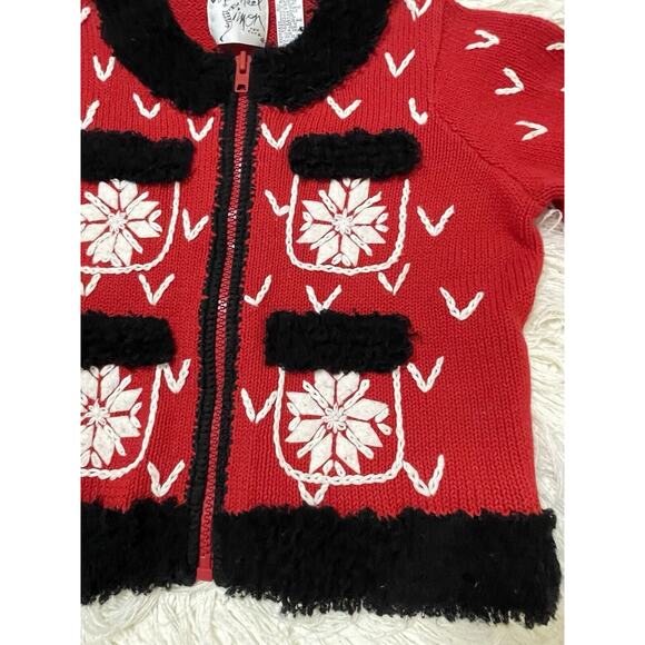 Michael Simon Red Zipper Cardigan Cropped Sweater Snowflake Medium vintage 90s - Picture 2 of 4